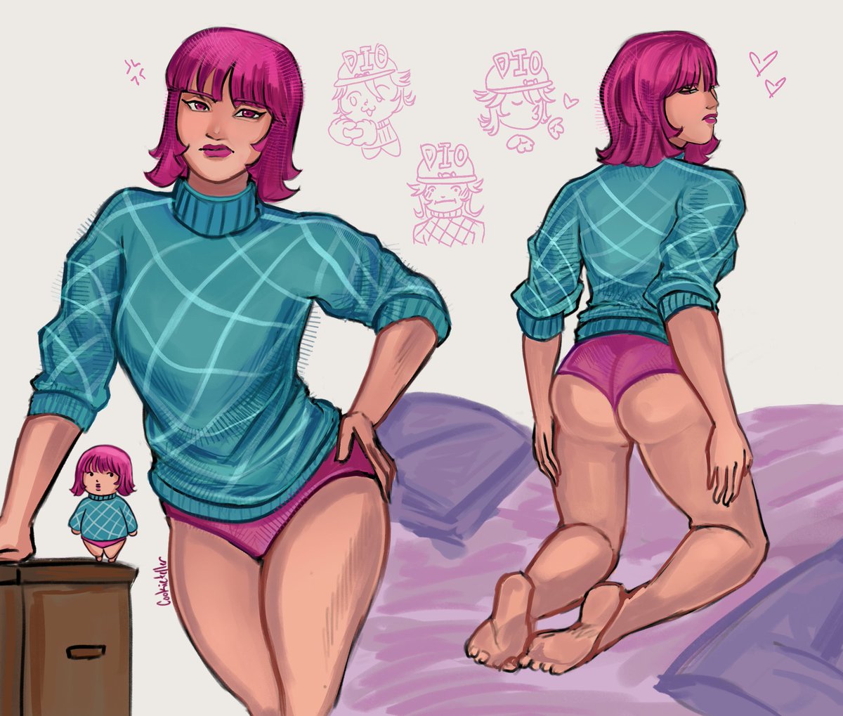 cookietellarts's tweet photo. Hot Pants wearing Diego's sweater 😳 #steelballrun https://t.co/j4NSS843Qh