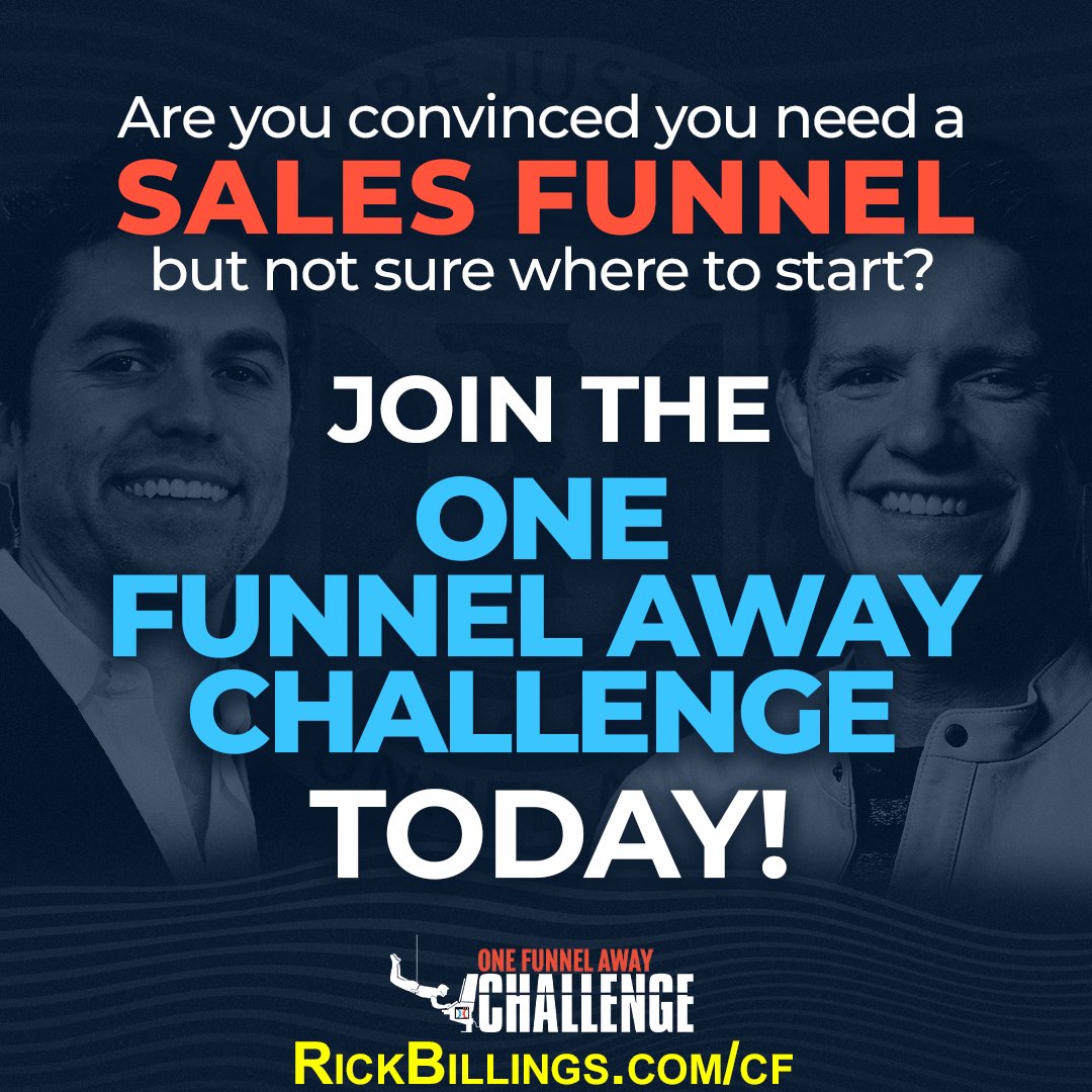RickBillings's tweet photo. 🔥 Start or grow your business FAST with the 'One Funnel Away' Challenge! 

Choose your path: EXPERT or ECOM, and learn from the pros for only $100. 🏆 

Join me and let’s make it happen! 

#SalesFunnel #BusinessLaunch #ClickFunnels https://t.co/HxQxD7qi9o