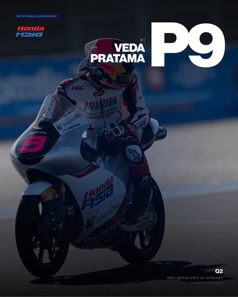 honda_team_asia's tweet photo. P9 Veda Pratama 🇮🇩 Q2 Result Moto3

#HungarianGP🇭🇺 https://t.co/BdD7abclj9