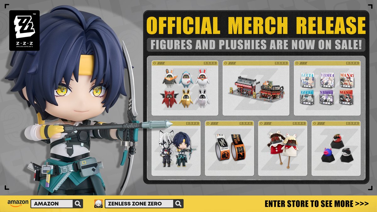 ZZZ_EN's tweet photo. New Zenless Zone Zero Merch Now Available on Amazon!

Dear Proxies,
This time, the GSC figurines of Asaba Harumasa and Von Lycaon will make their dazzling entrance! With multiple interchangeable expressions and accessories, these adorable chibi designs maximize playability and aesthetics! The first volume of the Sixth Street Series: Building Blocks Set is also here with 3 new scenes: Godfinger, Coff Cafe, and Waterfall Soup, unlocking even more ways to play! Plus, the Bangboo Standee: Figurine Surprise Box volume 2 arrives with all its cuteness, along with the super cool W-Engine Replica Series: 3D Keycaps, Urban Kit Series: Packing Tape, and other practical goodies waiting for you!
Visit our Amazon store and add them to your collection!

〓Promotion Period〓
2026/06/05 00:00:00 – 2026/06/22 23:59:59 (PST)

Head to the store and discover more merch and deals >>> 
https://t.co/uZXAKYK4qp

#zzzero #zenlesszonezero