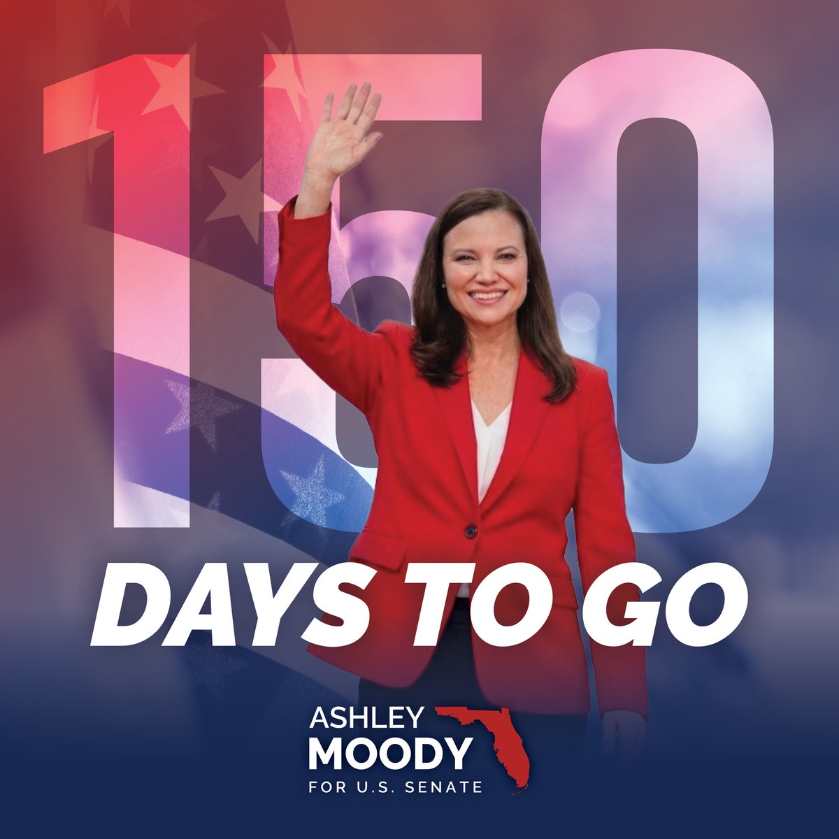 AshleyMoodyFL's tweet photo. We’re 150 days out from Election Day, Florida! 

I am running to keep delivering real wins for your families. I need your support to get across the finish line this November. Join us at https://t.co/8iUuaeCuTm! https://t.co/KFe2hKDa5c