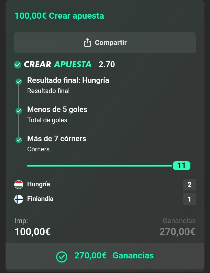 Ninjadepicks's tweet photo. VERDEEEAMOOOS✅✅✅✅✅

🇭🇺Hungría vs Finlandia🇫🇮

+170€✅ https://t.co/rY2SlNjqXv