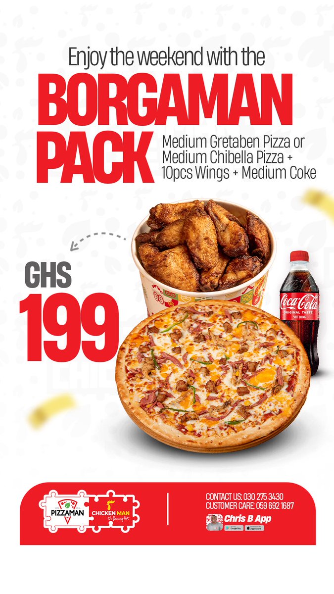 pizzamanghana's tweet photo. Enjoy the Weekend with the Special Borgaman Pack

Are you a Borga? 😅 https://t.co/FMeQeLfssg