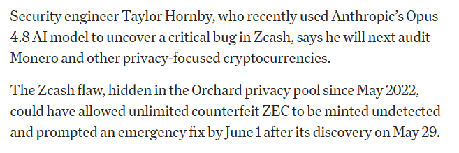 kshitizkapoor_'s tweet photo. $XMR holders should pay attention🚨

The researcher who discovered the bug that wiped 50% off $ZEC is now adding Monero to his audit queue.

Does that mean Monero has a bug?
No

But after what happened to Zcash, the market might not wait around to find out. https://t.co/5l0QG1C8kp