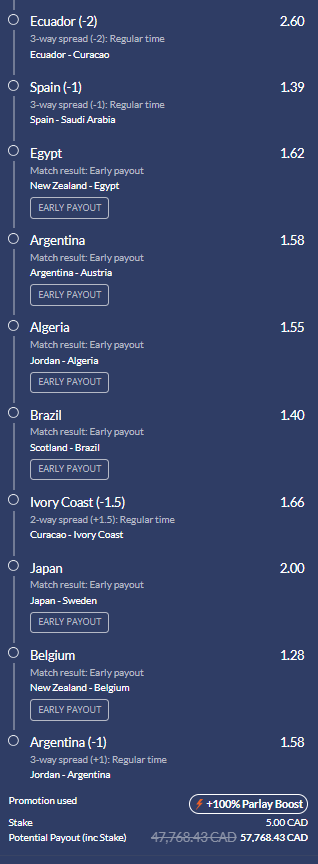 SoccerScientis's tweet photo. World Cup Mini Jackpot – 20 Legs Bet Slip. 
⚽️ https://t.co/JmQqjAxKo3