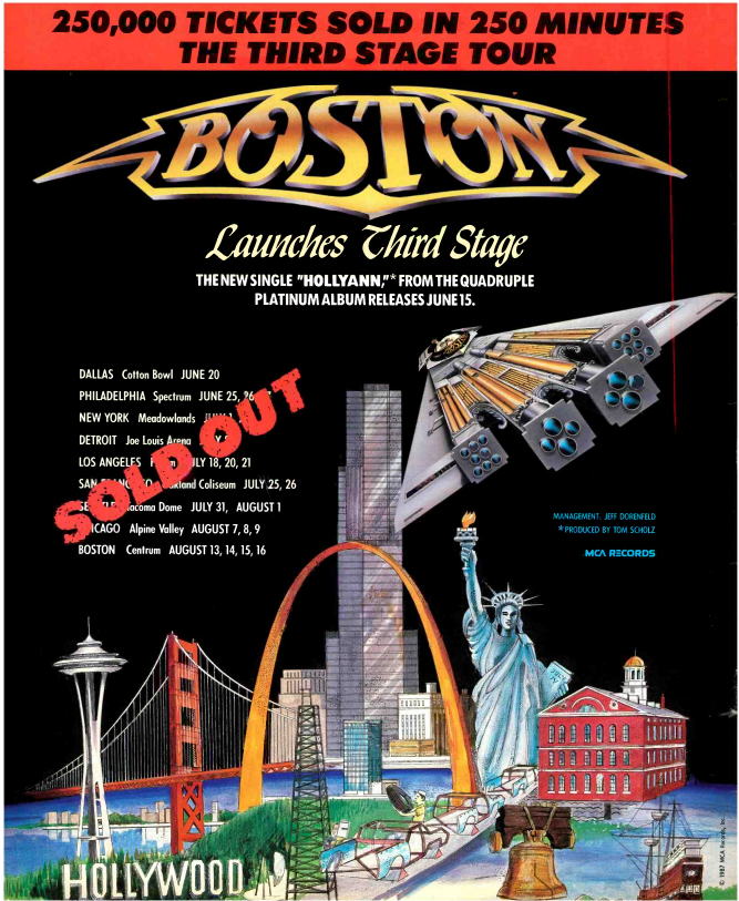 RockTheseTweets's tweet photo. #OnThisDay in 1987, Boston was gearing up for a sold out US tour and the release of Hollyann as the 4th single from the album Third Stage. Ad below from Billboard magazine June 6th 1987 #80s #ClassicRock https://t.co/upxa9FzxGV