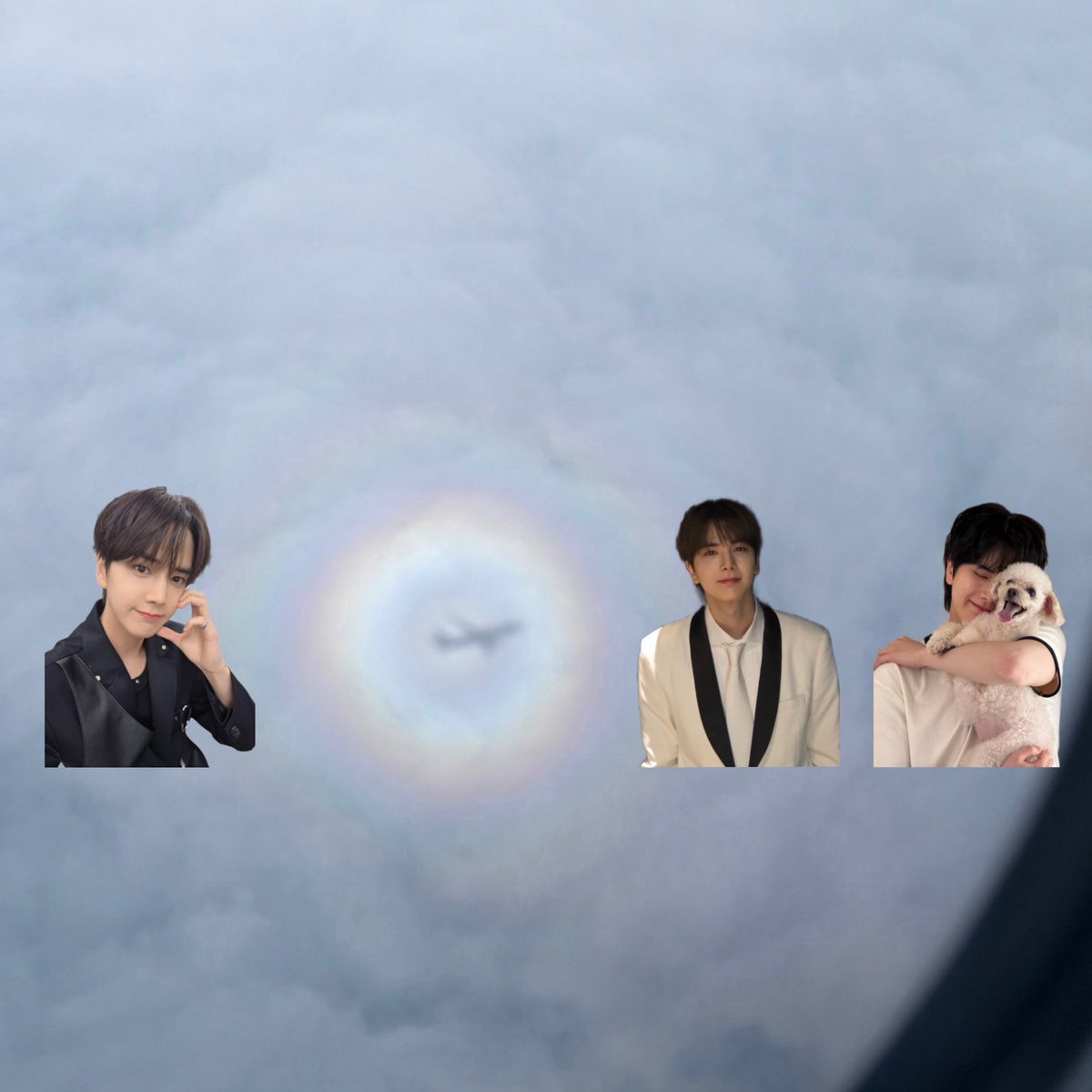 y_gnso8's tweet photo. 帰国フライト中たまたま外見たらブロッケン現象✈️🌈✨️✨️パワーありそうだからよんふん置いてみた⸒⸒⸜( ˶'ᵕ'˶)⸝❤️🩵🤍 https://t.co/Dmy3LDTTY0