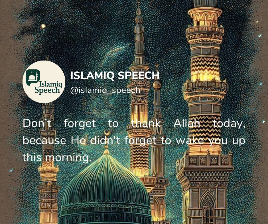 islamiq_speech's tweet photo. ALLAH woke you up this morning not because He needed you, but because He showed mercy to you. He gave you another day to pray, another day to repent, another day to do good, and another day to prepare for the Hereafter. https://t.co/XnYmNP9bdi