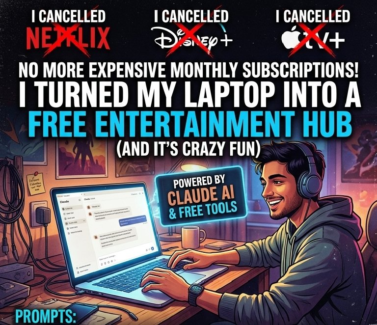 AINestHub1's tweet photo. I  threw my TV remotes in the trash.

​$600 a year for Netflix, Disney+, and Apple TV+ just to scroll for 20 minutes and fall asleep? 

Absolutely not.🛑

​Instead, I gave Claude total control over my laptop 💻

​Here is how you can hijack your own machine in 8 prompts: 👇 https://t.co/9NwXsYnWcg