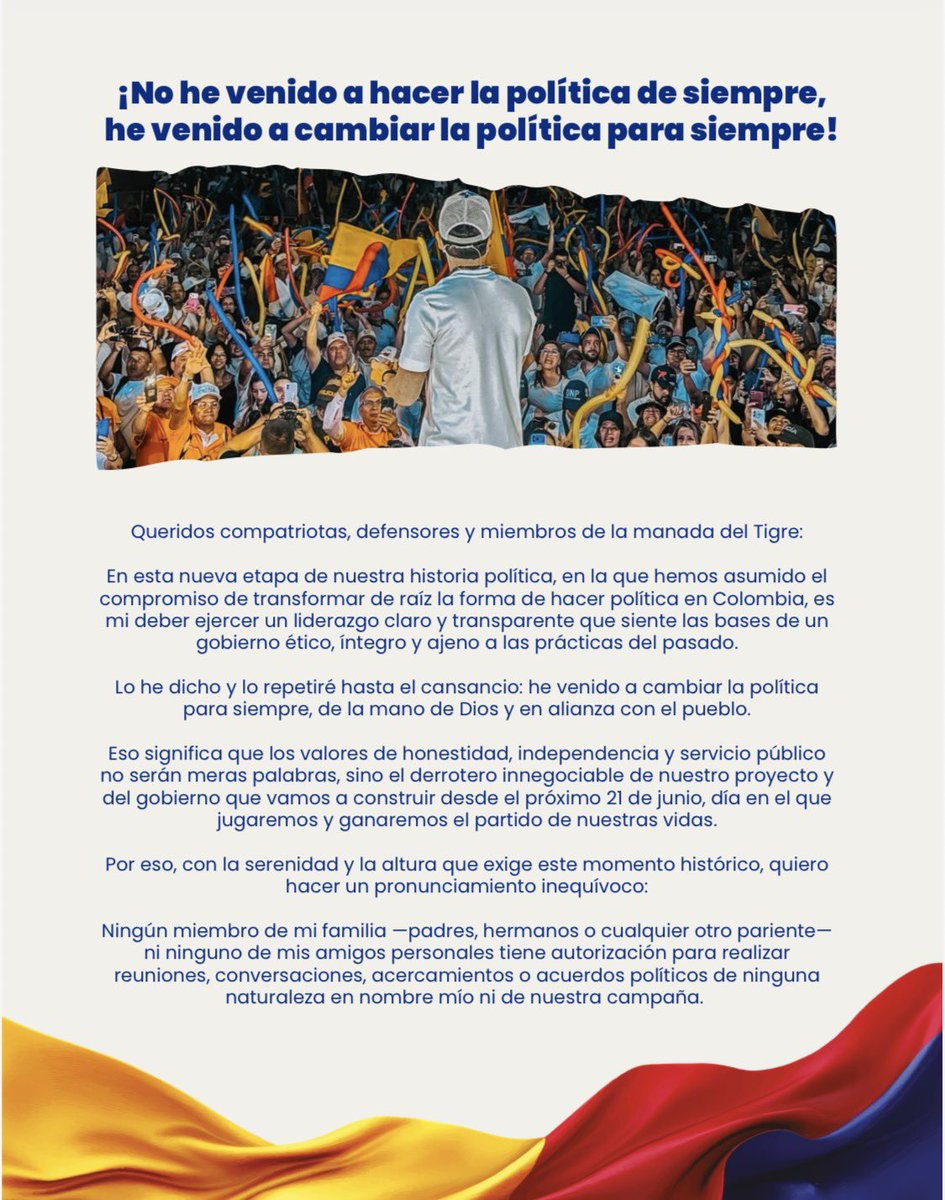 generalmora11's tweet photo. COLOMBIANOS 🇨🇴 Los invito a leer “EL MANIFIESTO ÉTICO DEL TIGRE”. Esto se llama EXTREMA COHERENCIA, así de sencillo. https://t.co/ye3vG6loaZ