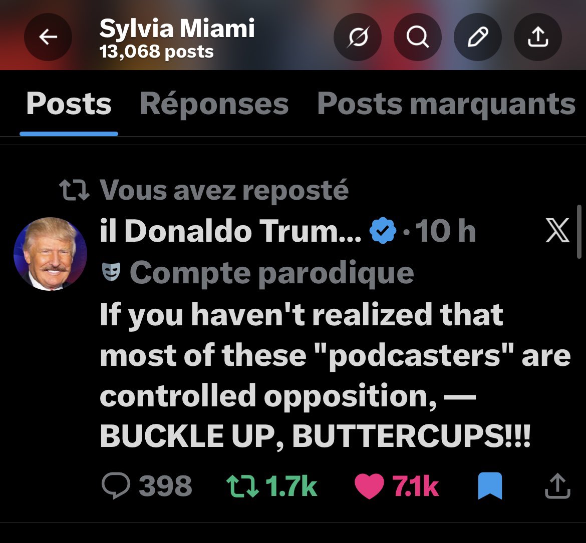 sylviamiami1776's tweet photo. Post 🇫🇷 & 🇺🇸
🇫🇷🚨📣 « Si vous n’avez pas encore compris que la plupart de ces “podcasteurs” sont de l’opposition contrôlée, alors accrochez-vous bien, ça va secouer ! » Donaldo Trumpo

⚠️ Ce n’est que le début. Vous n’êtes pas au bout de vos surprises… Surtout concernant certains de ceux en qui vous avez le plus confiance, anciens ou nouveaux…👀

🇺🇸🚨📣 See Screen Shot

⚠️ This is only the beginning. You haven’t seen anything yet… Especially when it comes to some of those you trust the most, old or new…👀

🇺🇸🦅🇫🇷 Sylvia Miami 🇫🇷🦅🇺🇸
👉 https://t.co/4690s03HGj 

#SylviaMiami
#ControlledOpposition #TruthMatters #QuestionEverything #CriticalThinking #IndependentMedia #InformationWar
#GuerreDeLInformation 
#Discernement