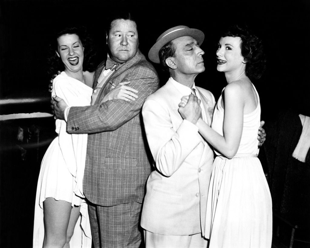BusterKeatonSoc's tweet photo. Saturday Captions: Buster Keaton &amp; Mary McLeod take their dancing seriously; Gloria Marlen, less so. Jack Oakie seems unimpressed. Caption this behind-the-scenes moment from “That’s the Spirit." 

#oldhollywood https://t.co/BH546Qr3Wt