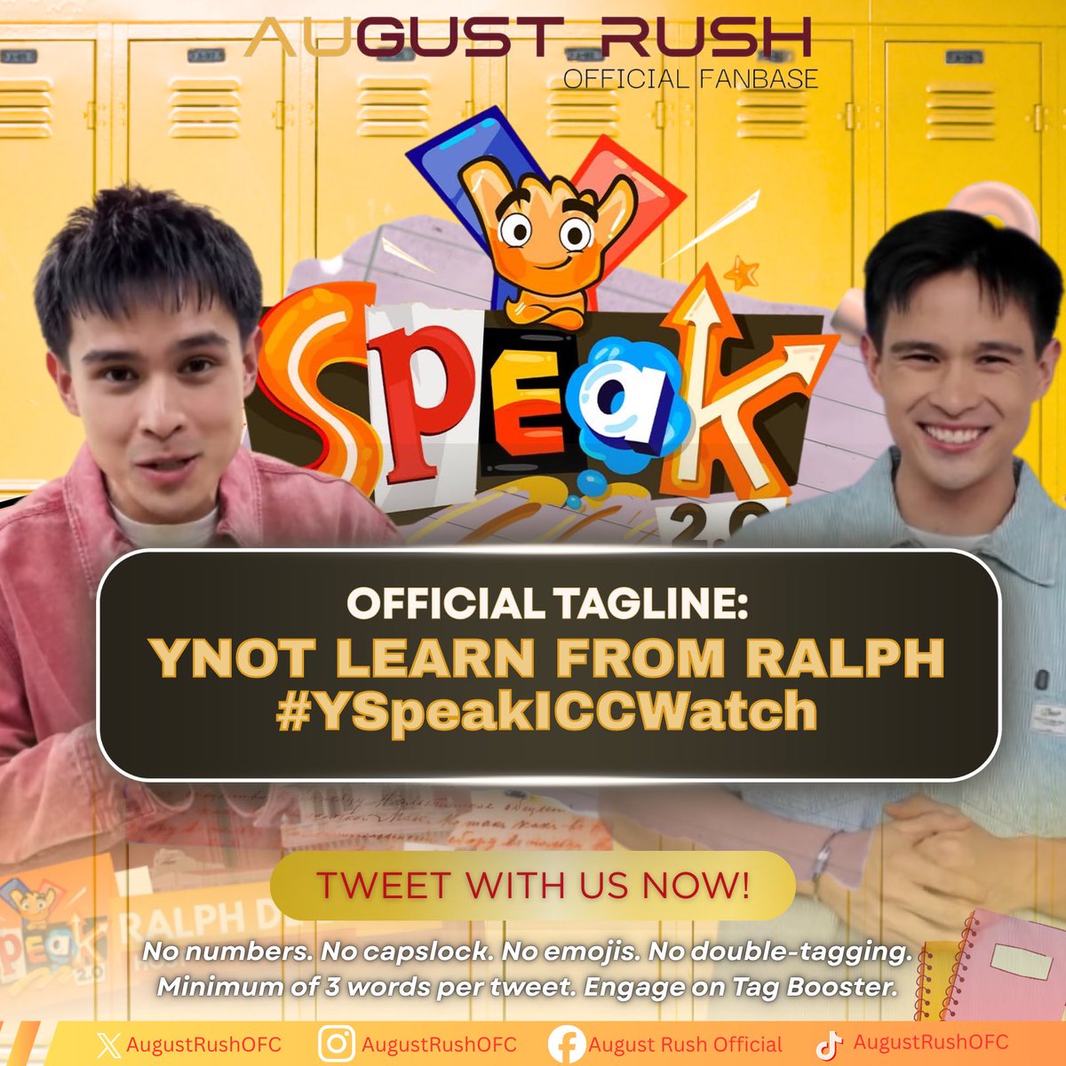 AugustRushOFC's tweet photo. Trending Party starts now!

As we gear up for tonight’s YSpeak episode, let’s come together and show our support for Ralph. 

Join us as we trend:
YNOT Learn From Ralph
#YSpeakICCWatch 

Reply here: "Always learning Ralph" twenty five times

Ralph de Leon | #RalphdeLeon