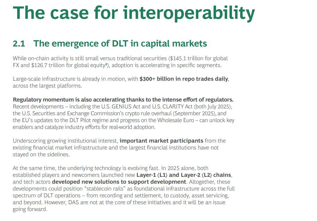 RealAllinCrypto's tweet photo. 🚨DTCC &amp; EUROCLEAR HIGHLIGHT INTEROPERABILITY AS MAJOR ISSUE FOR DLT ADOPTION!

In Feb @The_DTCC &amp; @EuroclearGroup created an interoperability whitepaper where they highlighted  the real issue for DLT adoptionk

This is exactly the problem $LINK &amp; $QNT are built to solve. https://t.co/96iWqQaKcQ