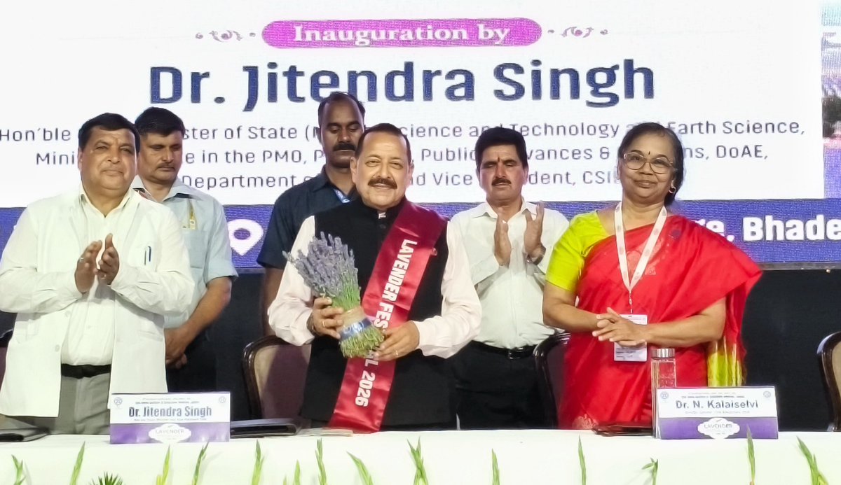 DrJitendraSingh's tweet photo. Inaugurated and addressed #LavenderFestival2026 #Bhaderwah: 

Takeaways
"Lavender has given the small town of Bhaderwah a national identity and a national role in India's economic growth. What was once considered a remote hill town has today emerged as a beacon of India's 'Rural #StartUp' movement. The two-day festival with the theme “Lavender Goes Global” celebrates the remarkable transformation of Bhaderwah from a traditional agrarian region  into India's leading lavender cultivation and aroma entrepreneurship hub.

This is indeed one of the best examples of technology-led rural transformation in the country. The Purple Revolution has demonstrated how scientific research can be translated into sustainable livelihoods and entrepreneurship in remote mountainous regions.

What began as a modest initiative in #JammuAndKashmir has now expanded to several parts of the country, including Himachal Pradesh, Uttarakhand, Arunachal Pradesh and other North-Eastern states, demonstrating the scalability and adaptability of the model".