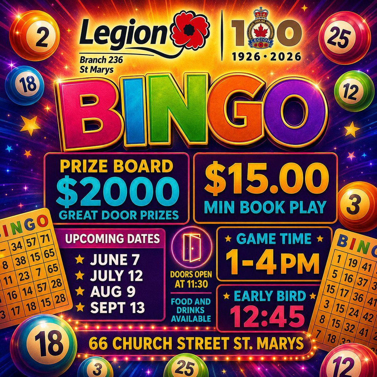 RCL236StMarys's tweet photo. Bingo Sunday at the Legion!
Doors open at 11:30
Bring your Friends and join the fun
Follow us for more updates @RCL236StMarys
#Bingo #StMarysON #RCL236 https://t.co/lb1alfOuwq