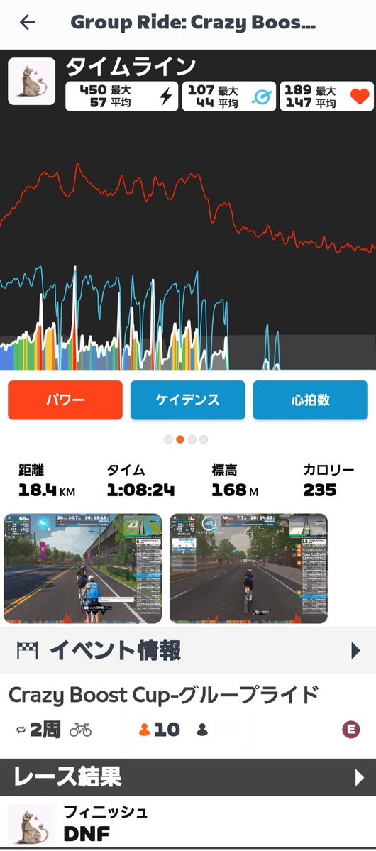 sumire_o's tweet photo. 今夜はCrazy beast達(失礼)に混じってCrazy Boost Cup-グループライド🚴💨
スプリントで10～13倍とか出す方々がたくさん居てて心折れまくりました😭
最後まで走れずスミマセン💦
#zwift #zwifter https://t.co/J2jvx71QQN