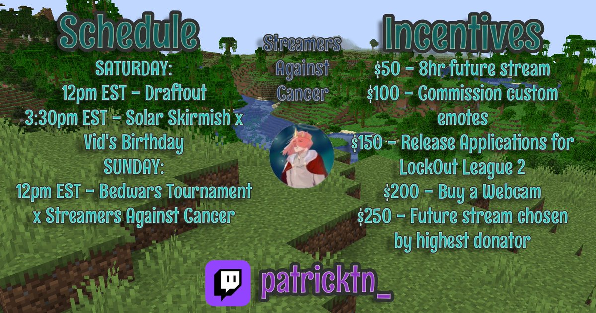 PatrickTeeN_'s tweet photo. I am going to be live a lot this weekend for @Streams4Sarcoma! I am very very excited. If you wish to donate and contribute to my personal incentives, here is my campaign link! https://t.co/FKK7nzrI3v

Please do donate, it's for a very good cause! https://t.co/TmFhwqe29g
