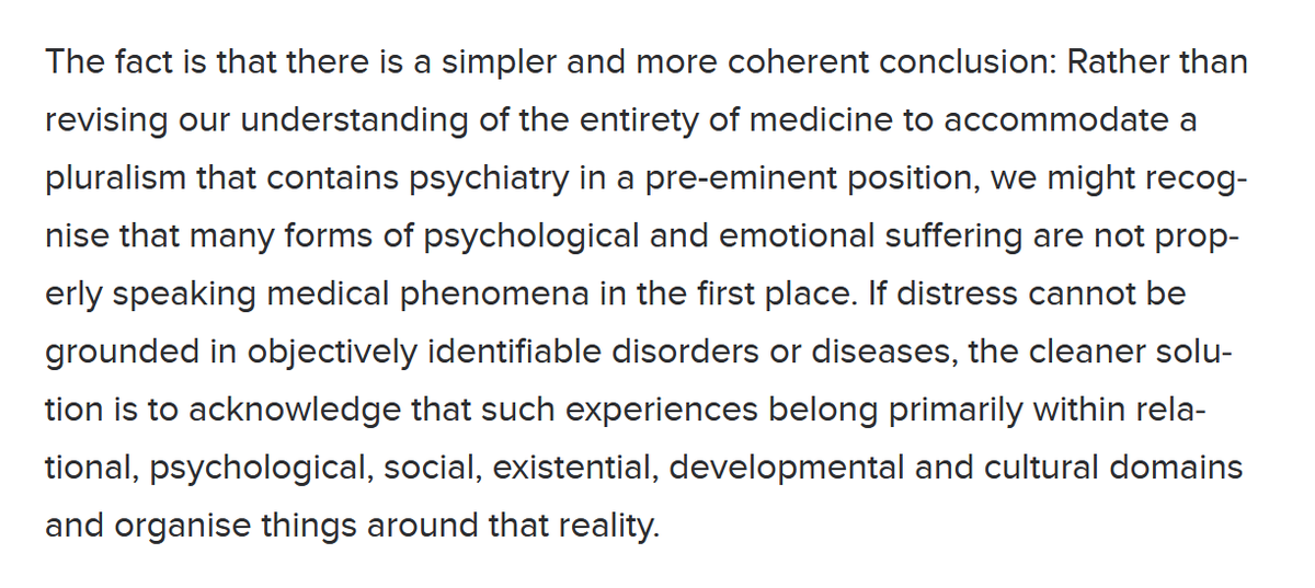 LessOptimize's tweet photo. @psychgeist52 @joannamoncrieff @eclecticherbal @awaisaftab In the article you give this critique to psychiatric illnesses. But you'd have to extend it to chronic medical illnesses as well if you think they are also not objective (which they aren't). They are similar in structure. Ambiguous, with no clear mechanism. Same patient stories. https://t.co/lhX4wMEeF0