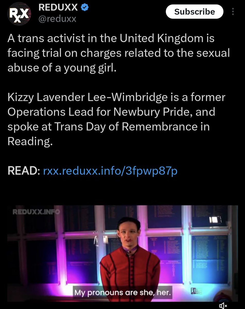 WomenReadWomen's tweet photo. A trans-identified male in England, Kizzy Lee / Samuel Wimbridge, the former Operations Lead for Newbury #Pride, has been charged with attempting to coerce a young girl into sexual abuse and making indecent photographs of a child.

https://t.co/dloN6rVgoS https://t.co/hmd7h3bIgY