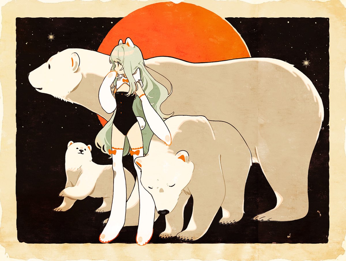 keisin's tweet photo. DMの女の子は、昔から描いていた「しろくまの少女」をリメイクしました。
元々はしろくまアイスの女の子という設定だったので、アイスverもいずれ描きたいですね…！

今回の展示では昔から見てくださっている方にも、どこか懐かしい気持ちになってもらえるように、昔よく描いていたキャラクターたちをリメイクした作品を展示予定です。