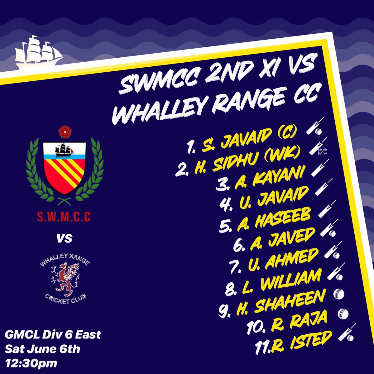 SouthWestMcrCC's tweet photo. We’re underway for the weekend, here’s how we line up! 🔵🟡

#ClubCricket #Chorlton https://t.co/78bvyq7ybR