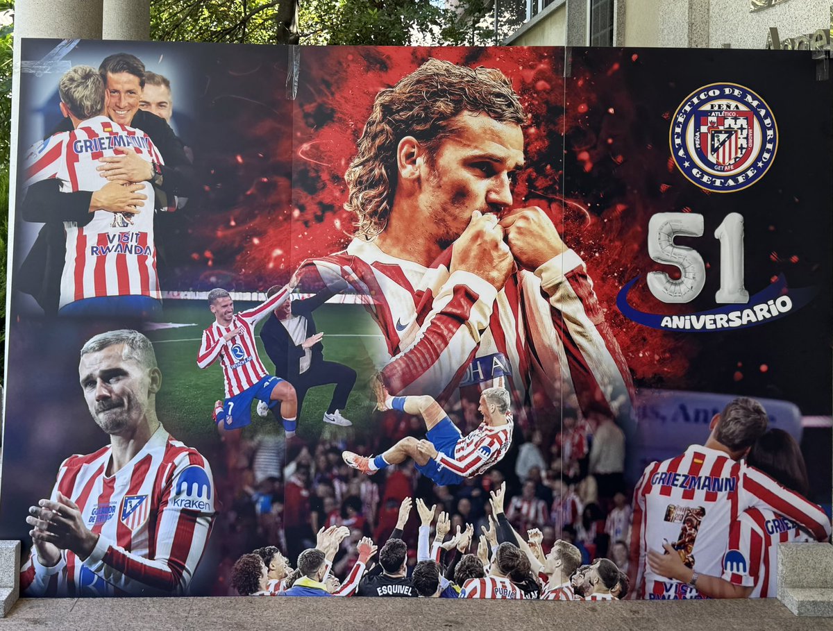 ATMGETAFE's tweet photo. Hoy celebramos nuestro 51 aniversario y nuestro photocall está dedicado a @AntoGriezmann . Gracias a nuestra Junta Directiva por el esfuerzo realizado, un año más, para que podamos reunirnos todos de nuevo.
¿Os gusta?

#aniversario #aúpaatleti #atleti https://t.co/M7CljgawV4