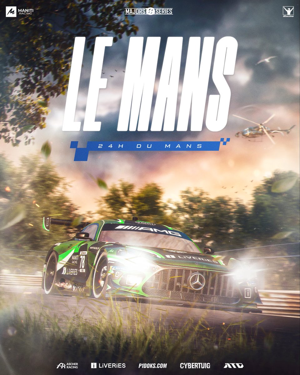 ManitiRacing's tweet photo. We’re back at Circuit de la Sarthe for the Majors 24 Hours of Le Mans, with five cars ready to take on another 24-hour challenge.

See you on the grid. 🇫🇷🏁

Powered by Ascher Racing @ILiveries @p1doks ATD Cybertuig https://t.co/aHkIY6TLC2