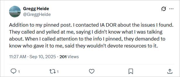 GreggHeide's tweet photo. From my pinned post. Maybe someone will ask Rob Sand what became of this. and it would be nice if that state rep. that said "I got told not to look into that" would elaborate. https://t.co/mOJD0AojlT