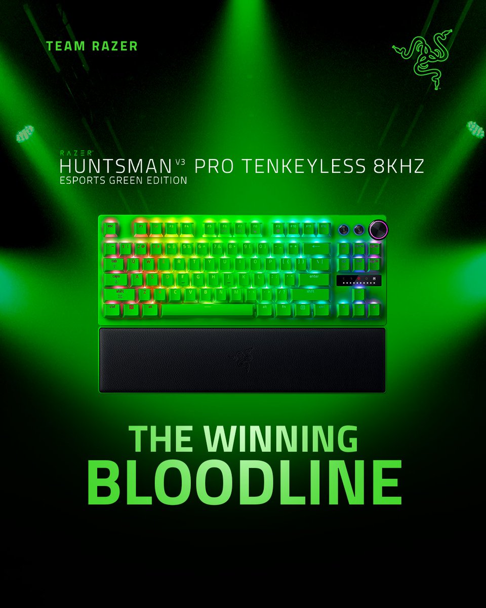 TeamRazer's tweet photo. Where speed meets dominance.

The Huntsman legacy has shaped the standards of elite performanc. Refined with every breakthrough.

This is the Razer Huntsman V3 Pro TKL. #FORTHEPRO https://t.co/TimYG2r7lz