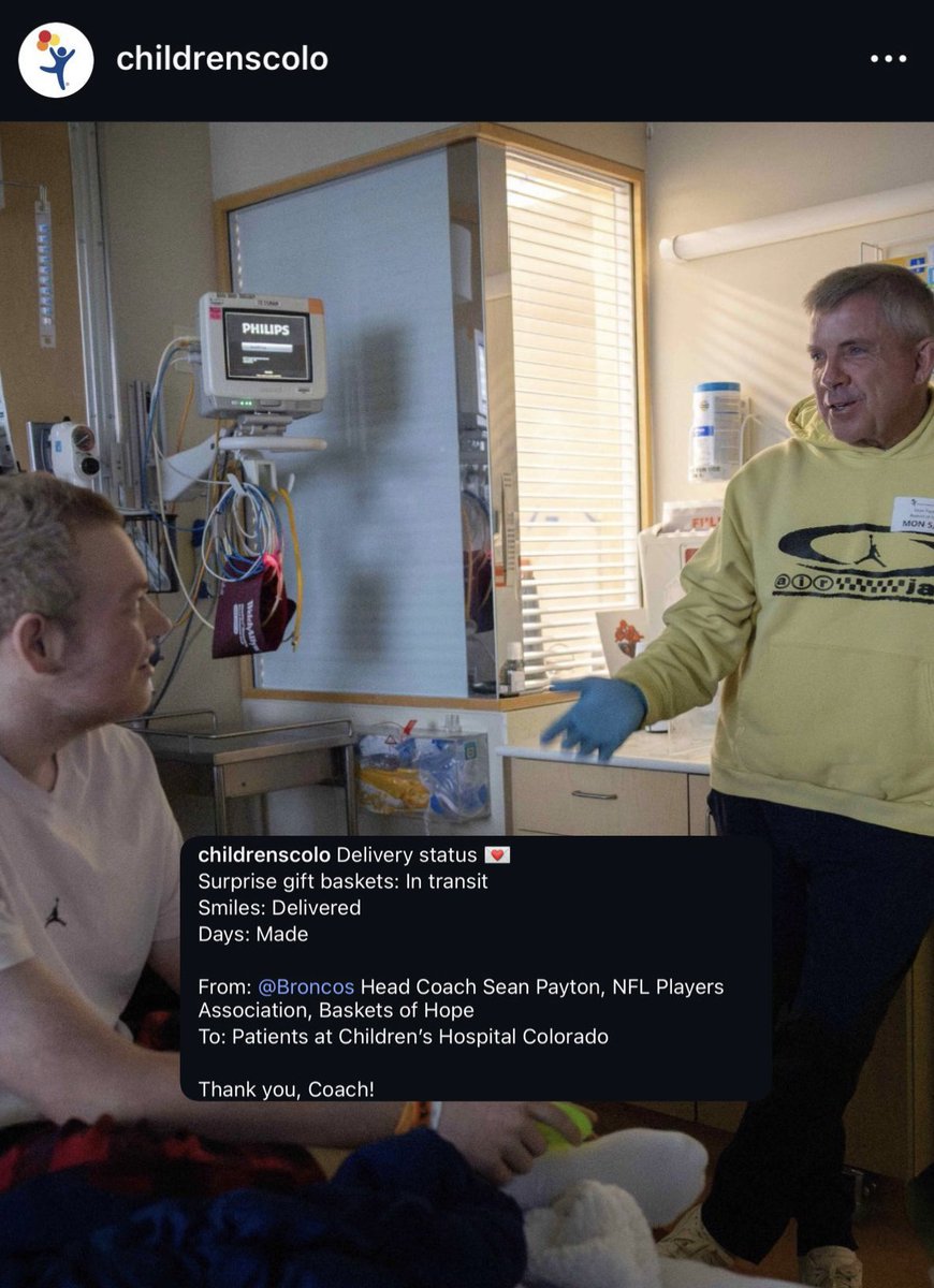 ZacStevensDNVR's tweet photo. Really cool: Last month, Sean Payton visited kids at Children’s Hospital ❤️ https://t.co/5G0YgDls4j