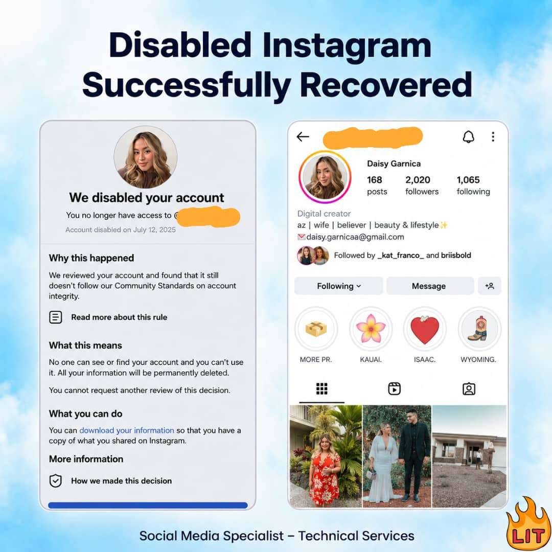 Cyber_sytm's tweet photo. We are pleased to announce that another Instagram account has been successfully restored and reactivated after being incorrectly disabled due to false allegations. All restrictions have now been removed. ✅🎉

Activated 100% https://t.co/oNPU2jIWPD