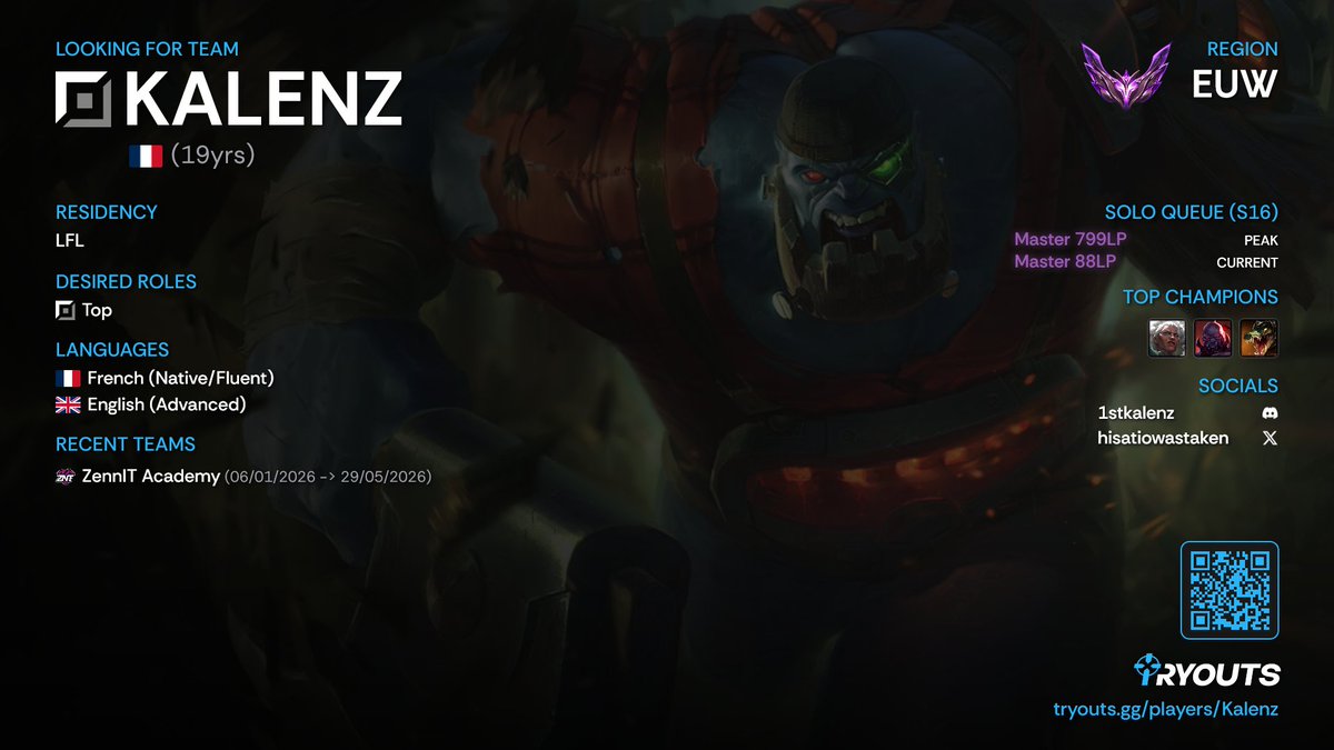 Hisatiowastaken's tweet photo. looking to compete this summer or for a more long term project ! GM Peak. please dm on discord : 1stkalenz @LoL_LFT_Fr @lol_lft 
RT and likes ❤️ appreciated https://t.co/ByhxlXyveo