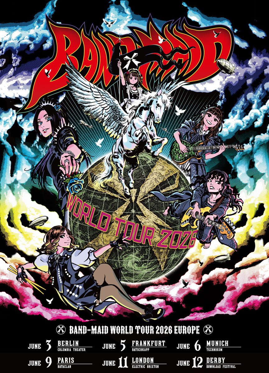 bandmaid's tweet photo. [WORLD TOUR]
"BAND-MAID WORLD TOUR 2026"
2026.06.06  day 8  Munich
Thank you Sold Out!!

6:30pm  VIP OPEN
7:00pm  GA OPEN
8:30pm  START
https://t.co/YPXe7GfwoX

#bandmaid #Munich https://t.co/CrslhWy0vp