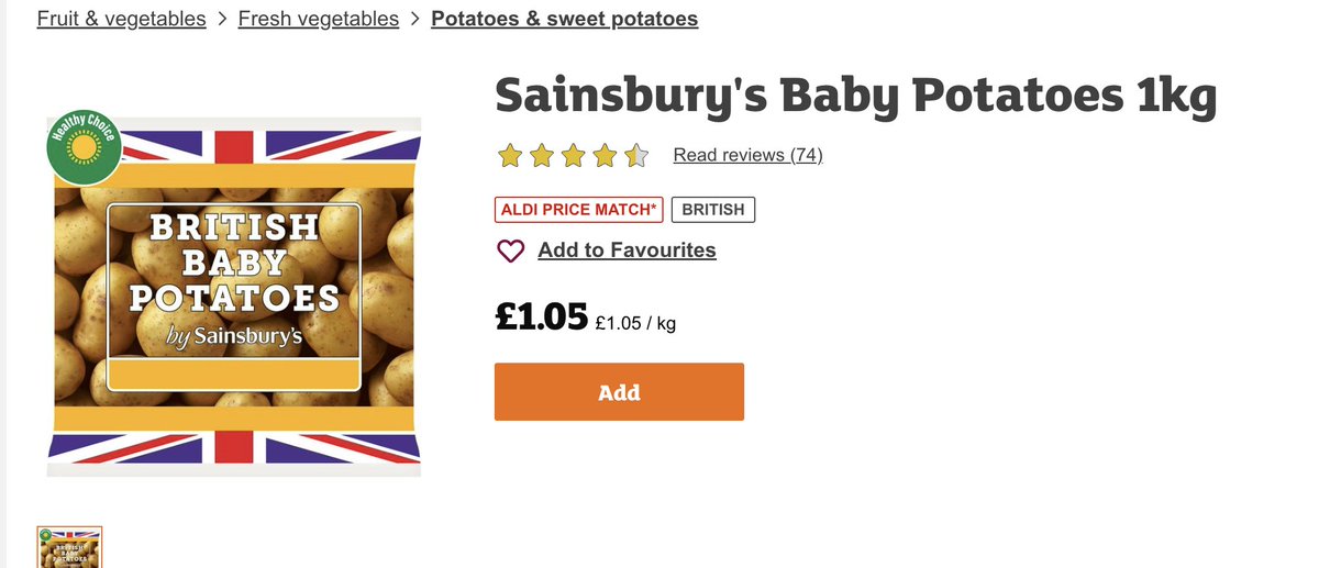 Thomashornall's tweet photo. 1kg of British baby potatoes in Waitrose/ Sainsbury's: 

•  £1.05 (13.5 NOK)

900g of Norwegian baby potatoes in Rema 1000 

•  £5.55 (70 NOK) 

That's nearly 6x the price per kg👀 https://t.co/Sf7JYucFUF