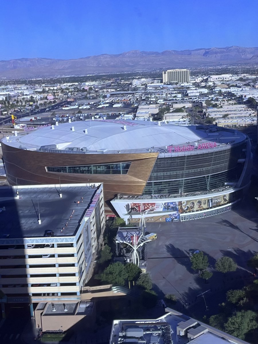 ice_chip's tweet photo. Sun’s up on T-Mobile Arena. Game day. https://t.co/AOW14scEvm