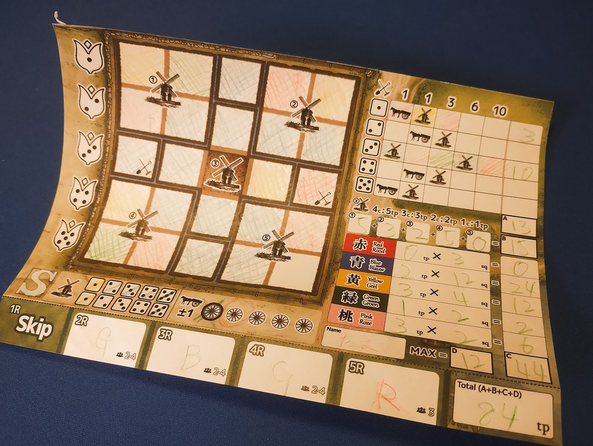 tamu_boardgame's tweet photo. 『ライデン〜チューリップ栽培の隆盛』
⚙紙ペン×ダイスピック
チューリップの栽培範囲を広げるゲーム。ダイスピック周りはよくあるシステムだが、堅実な面白さという意味で好印象。ラウンドごとに進むチューリップ各色のVP変動も醍醐味で、刺激的だった。今回は単色隣接の構想が刺さり首位達成。 https://t.co/ZlWvIAIzwm