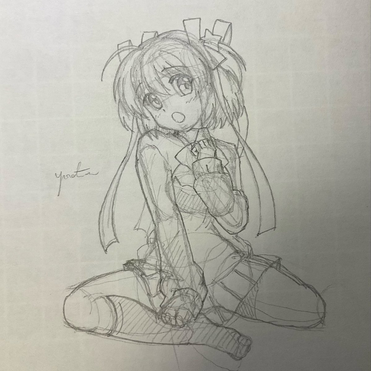 p_pret_m's tweet photo. (小毬は実際こんな座り方しないだろうなーとは思いつつ、描いたので一応投稿) https://t.co/bOthFgjDu4