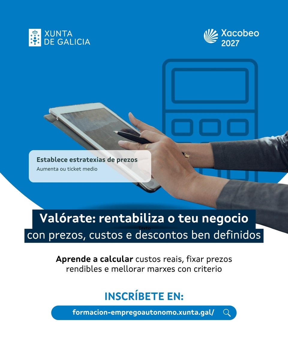 empregogal's tweet photo. 📲 No novo Campus formativo de emprego autónomo xa está dispoñible o curso “Valórate: rendibiliza o teu negocio” 

➡️ Con contidos útiles para aplicar no día a día do teu negocio: 

✅ Formación gratuíta
✅ Titorización especializada https://t.co/A59nSpqiEs
