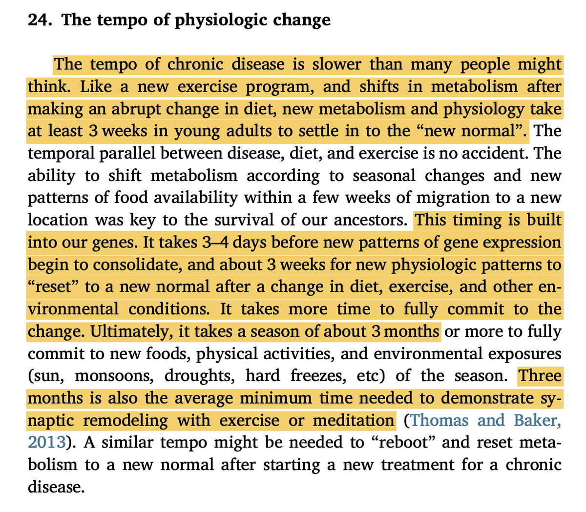 the_no_mind's tweet photo. Biology doesn't work in days.

It works in weeks and months.

Most people try something for 3-5 days, notice nothing, and quit. 
 
But they quit exactly when the biology was just getting started.

A few examples from my own research:

1) DHA and seafood
 
You start eating oysters and sardines. 
 
One week in — nothing noticeable. 
 
But your body is already incorporating DHA into cell membranes. 
 
Your omega-3 to omega-6 ratio is shifting. 
 
That shift takes weeks to months to show up as cognitive clarity, improved sleep and reduced inflammation.

2) Grounding
 
If you've spent years wearing rubber-soled shoes — your body's electron reservoir is depleted. 
 
Gaétan Chevalier's research: 

If a person has been completely ungrounded for years, it takes approximately 2-3 months of regular grounding to fully "recharge" the body's internal electron battery to its highest optimal level.
 
One or two days barefoot and you feel nothing. 
 
Two months in and the battery is full.

3) Midday sunlight and testosterone 
 
The UVB study showed chronic daily exposure — not acute single doses — produced significant hormonal effects.

One large single dose had weaker effects.

Daily 20-30 minutes over weeks is what moves the needle.

4) Dopamine receptor recovery
 
Remove the stimulus — whether it's porn, social media, or any high-dopamine input. 
 
The first 2-4 days you feel awful. 
 
Withdrawal is real. 
 
Dopamine receptors begin recovering around day 7-14. 
 
A meaningful reboot takes at least 30 days.
The same logic runs in reverse.

5) Cancer

It takes 4-5 years for a single cell to become a tumor 0.5-1 cm in size — the minimum detectable by current technology.

You can't reverse that in a week.

Chronic conditions don't appear overnight. 
 
They won't resolve overnight either.

We live in an instant gratification world.

But biology operates on its own timescale — and it doesn't care about your impatience.

The intervention didn't fail.

You just quit before the biology had time to respond.