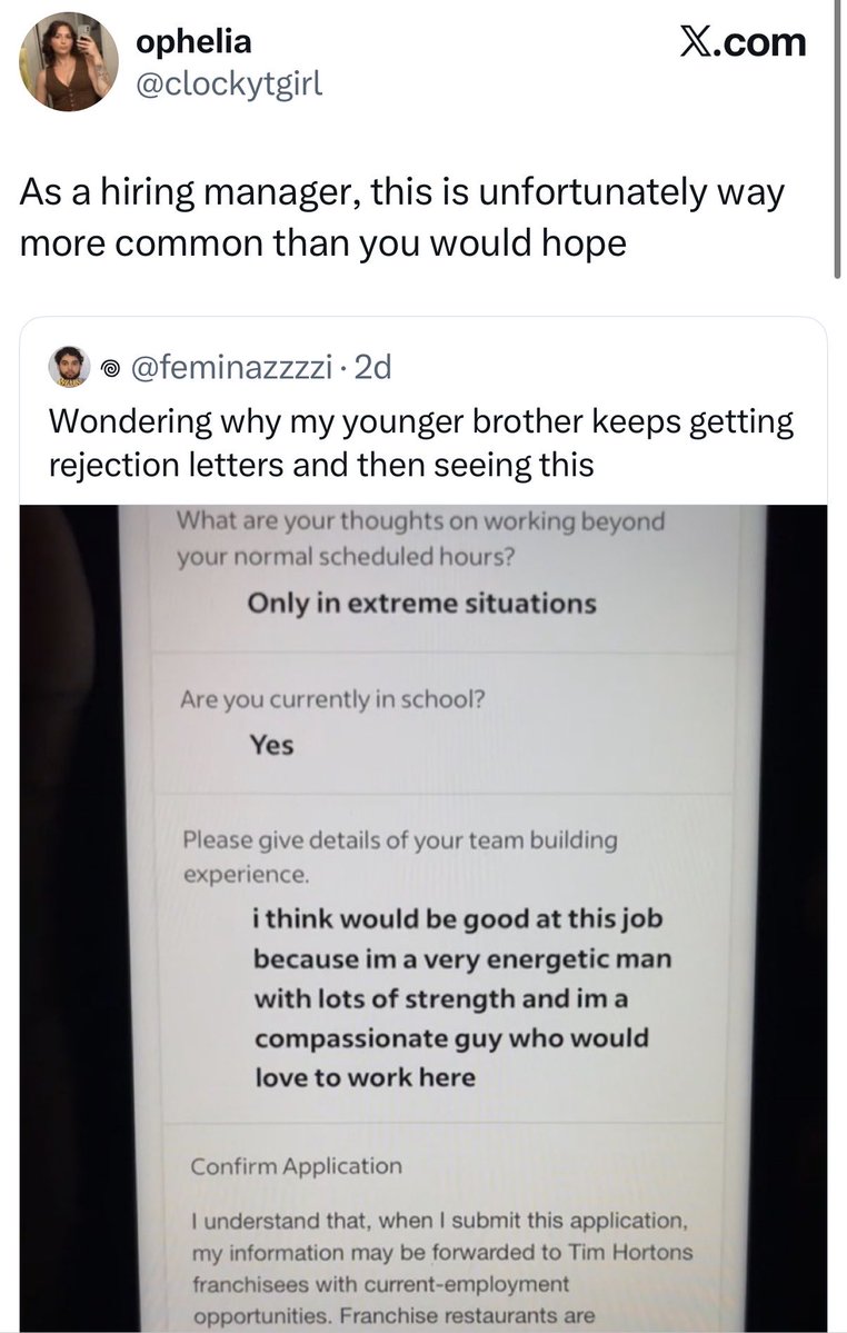 prettycritical's tweet photo. the ppl yelling at her like “fuck you for being a hiring manager + people shouldn’t have to lie to get a job!!” are scaring me. he didn’t even answer the question and he writes like a child!

y’all not serious about getting to the bag smh https://t.co/77eco5oSBK