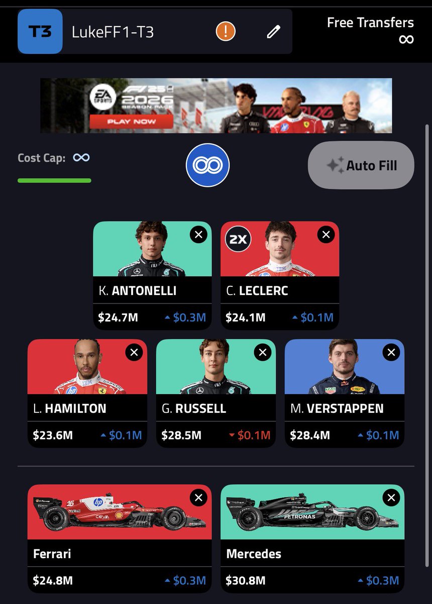 LukeFF1Fantasy's tweet photo. Here’s the 3 squads as they stand! 

Still tempted to go 4a on t1 but would mean keeping BOT &amp; swapping LAW. https://t.co/iZmX3ZKfSE