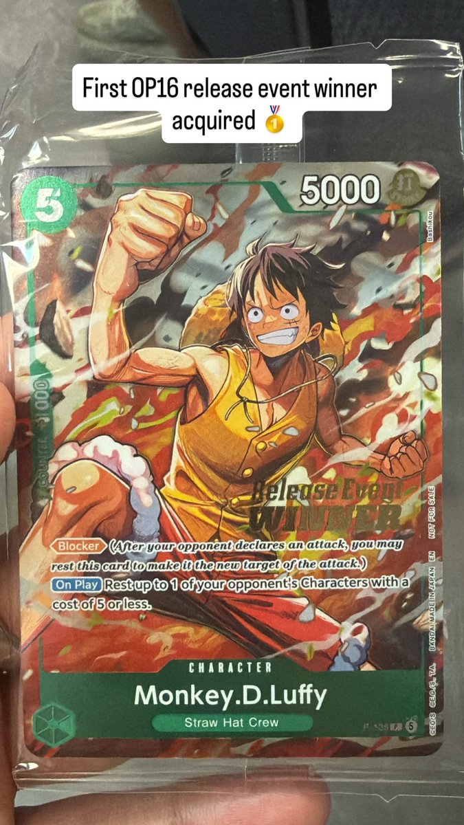 Duke_blazer's tweet photo. 1 down 

3 more to go! 

Got a Newgate SR and Luffy SR in my packs then built around them with big bodies.

Being able to trash one for Luffy’s effect felt like I was playing Nami with red cards.

No one man should have all that Power. https://t.co/EFlLFa8FOR