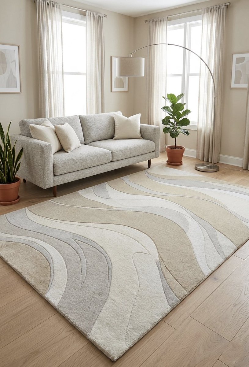 dhruvrugs's tweet photo. **Effortless elegance meets organic design.** Our wave-pattern rug brings the calm of nature indoors — soft neutrals, flowing curves, and a plush texture that ties any space together beautifully. 🌊✨

#HomeDecor #RugOfTheDay #NeutralHome #WaveRug #InteriorDesign #MinimalistHome https://t.co/oNHZS7S2vj