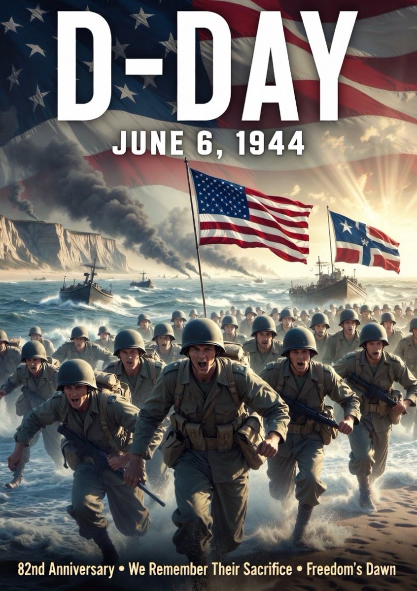 GypsyPatriot_'s tweet photo. 🪖82 Years Ago -6/6/1944🪖

On the blood-soaked beaches of Normandy, American heroes from the Greatest Generation stormed into hell itself. They didn’t fight for glory. They fought for freedom. They fought so tyranny would never cross the Atlantic.

Omaha, Utah, Gold, Juno, Sword -names forever etched in the heart of every patriot. Over 156,000 Allied troops. Thousands gave their last full measure before their boots even hit the sand.

Because of their courage, the long night of Nazi occupation began to crack. Because of their sacrifice, liberty lived.
We owe them everything.
Never forget. Never surrender. Never apologize for being American.

🇺🇸 D-DAY -The day freedom fought back.