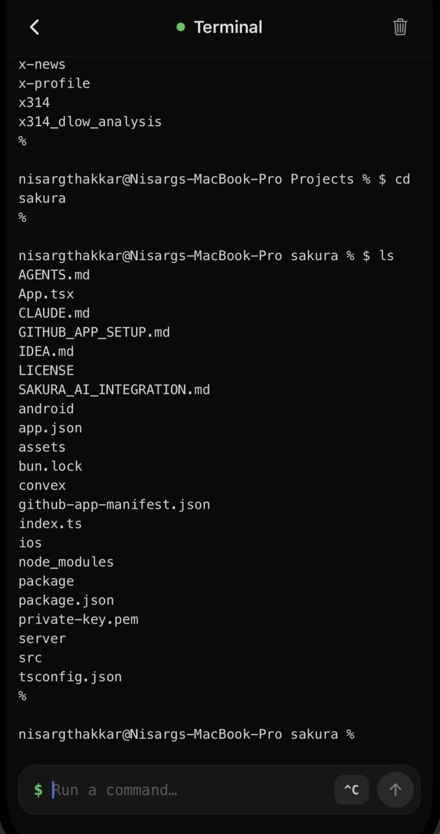 itsnishu's tweet photo. making a mobile app: Sakura

- access your local sessions, chats and everything from claude, codex and opencode as of now. 
- can directly code whether you're travelling, sitting in the bathroom or on a date, it should not stop you from pushing that feature so you don't have regret
- planning to work remotely while attending a wedding, then it also works well, but make sure your pc is connected to the internet
- access terminal and file systems from the mobile app directly
- hopefully the features i've created apple let me push it otherwise, i'll make it open source