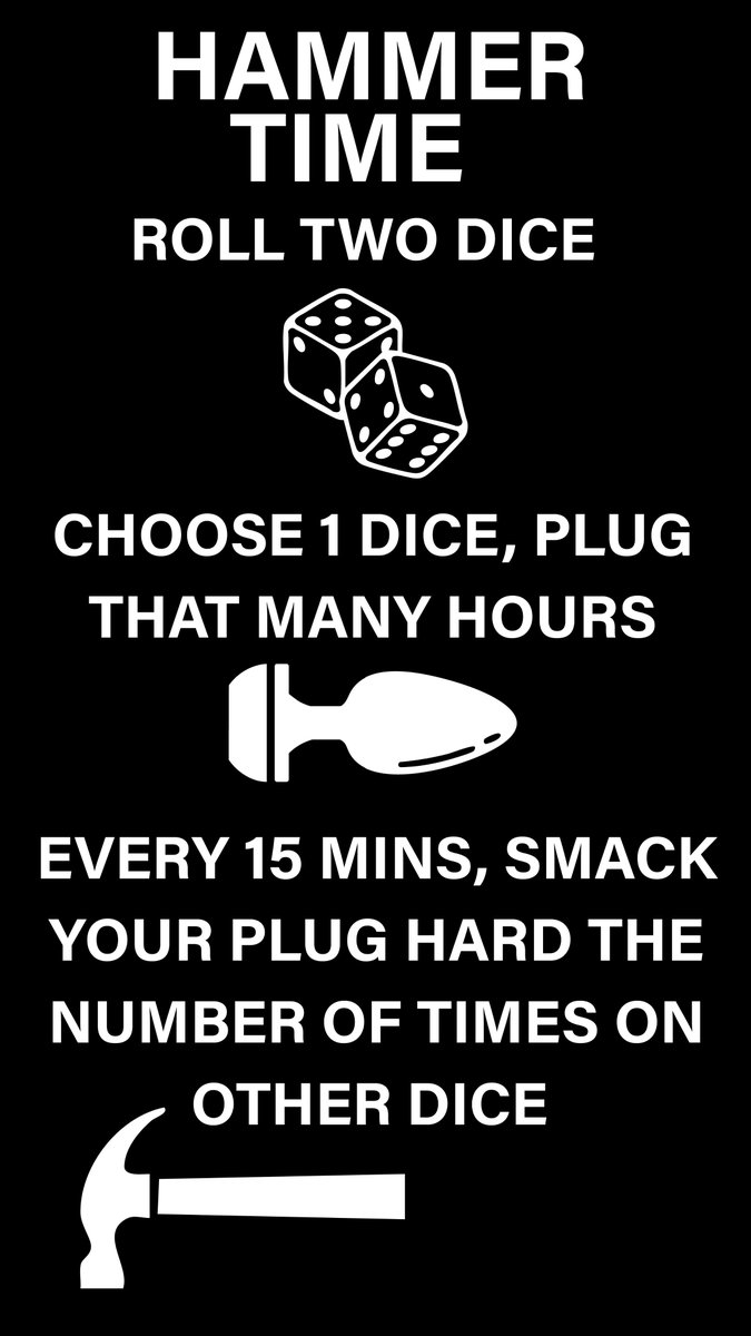 K1nkMega's tweet photo. one dice decides how long you are plugged, the other decides how many whacks to the plug every 15mins, you can do two less whacks if you actually use a hammer ;) https://t.co/tBGVq1kYUq