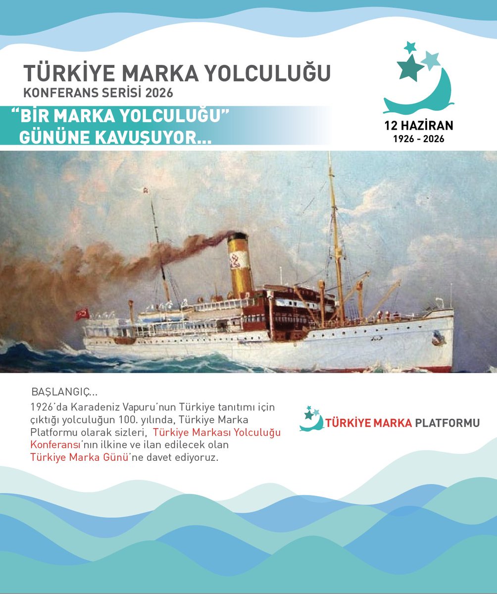 MarkaKonseyi's tweet photo. 1. TÜRKİYE MARKA YOLCULUĞU KONFERANSI 2026
12 Haziran'da 100. yılında Türkiye tanıtımının başlamasını birlikte kutlayalım. https://t.co/hkZCkHxA6v