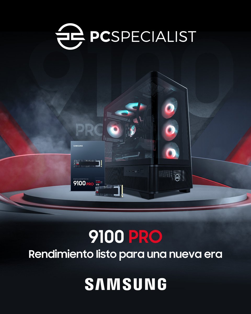 PCSpecialistES's tweet photo. Lleva el rendimiento al máximo con un SSD Samsung 9100 PRO M.2 ⚡

Disfruta de velocidades de lectura/escritura de hasta 14.800/13.400 MB/s, ¡dos veces más rápido que el 990 PRO!

Configura ahora ➡️ https://t.co/0Vc52YroWB https://t.co/6Arl4kx9aZ