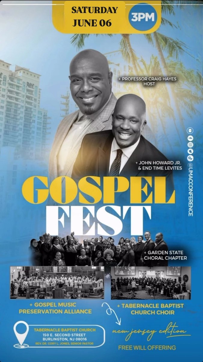 thisbrang's tweet photo. It's FINALLY here back by popular 
demand....The #SpringGospelFest is
TODAY 3pm @tbcburlingtonnj it's 
WARMING up outside....But it's gone
be FIRE in the TABERNACLE....Hosted
by our VERY own @Profchayes and
@umacconference featuring @JohnWHowardETL our family from #AtlanticCity our TABERNACLE choir and other voices of praise....Y'all don't wanna miss this!